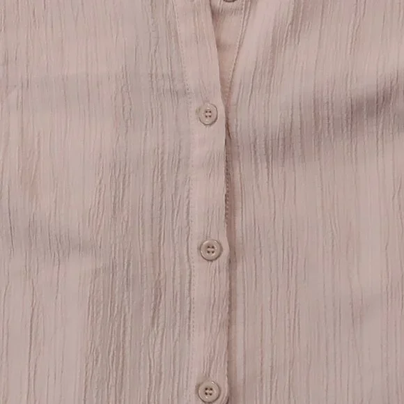 Zeagoo Shirt Womens L Cream Blouse Button Down Collared Short Sleeve Cuffed Hem - Picture 4 of 12